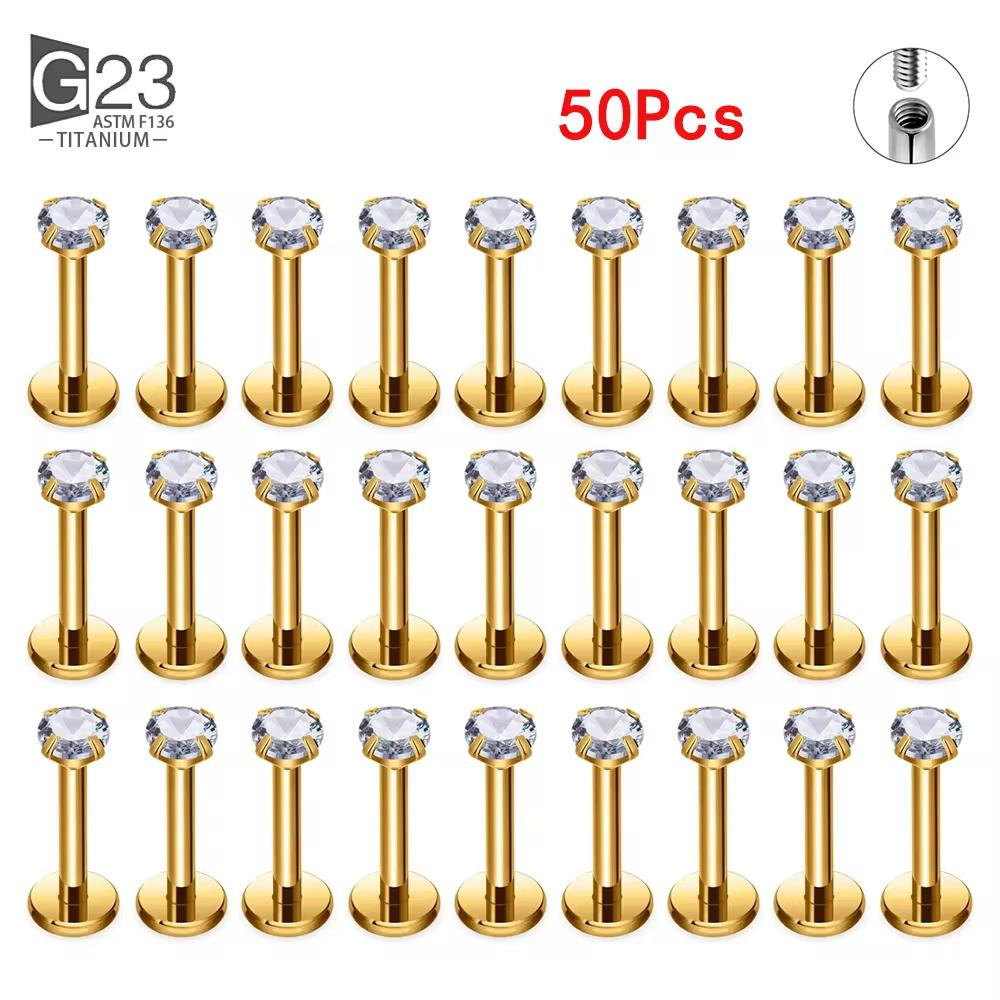 10Pc/50Pc G23 Ttianium Labret Ear Lip Stud Jewelry Square CZ Stone Cartilage Tragus Earring Tongue studs Threaded Body Jewelry