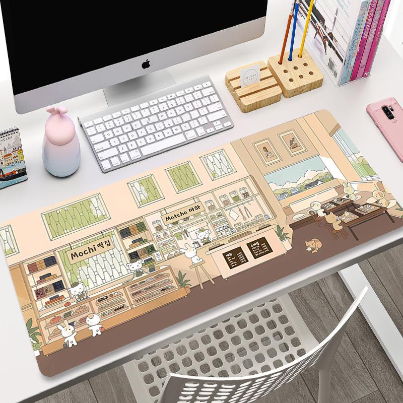 Kawaii Mousepad XXL Custom Home Computer Keyboard Desk Pad Green Plant Desk Mats Laptop Anti-slip Table Mat Cute Bunny Mouse Pad