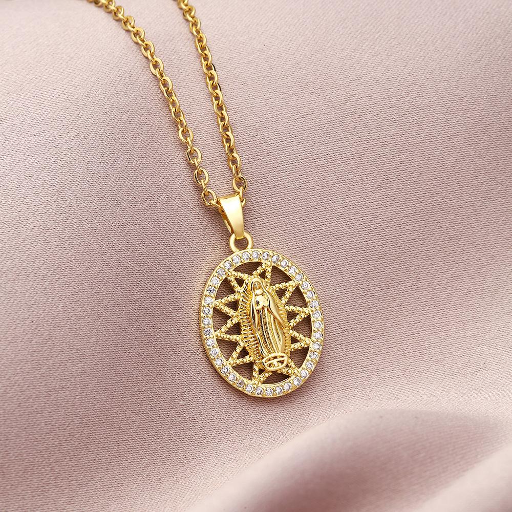 Dámský řetízek s přívěskem BLINGBAY Trendy šperky Náhrdelník Panny Marie Dámský měděný zirkonový řetízek z nerezové oceli Módní řetízek na klíční kost