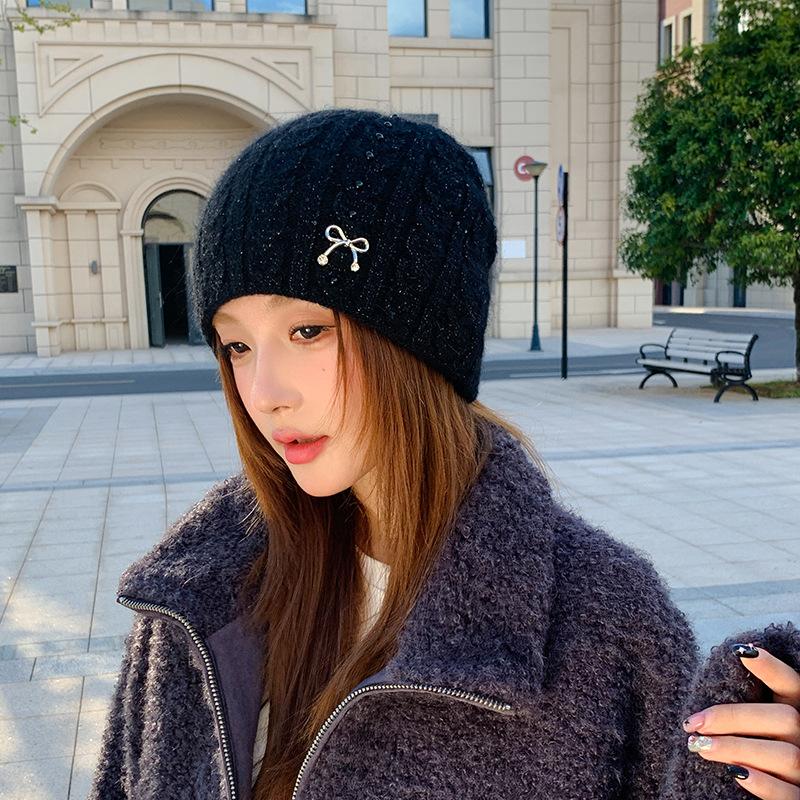 Knitted Hat Women's Autumn and Winter Elegant Stacking Wool Hat Cute Butterfly Ear Protector Headhat