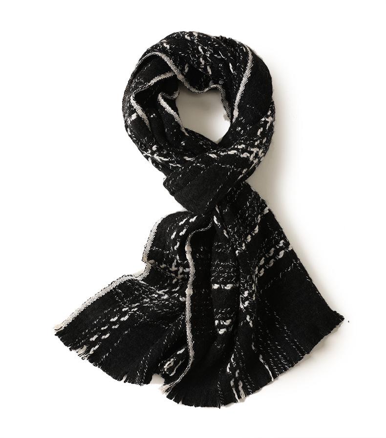 

Универсальный клетчатый кашемировый шарф: Унисекс осенне-зимний снуд, небольшая усадка, длинный, вязаный дизайн чёрный