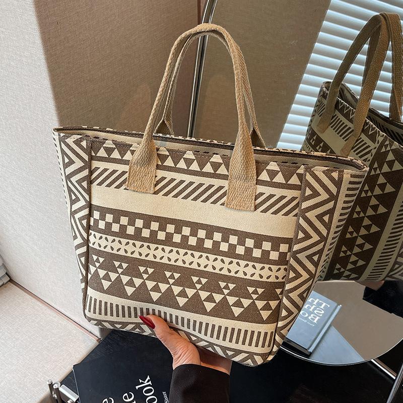 

Fashion Large Capacity Striped Bag Women s Commuter Canvas Handheld Shopping Bag Mommy Going Out Travel Shoulder Tote Bag