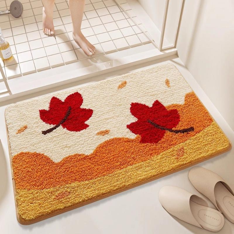 Simplicity Flower Bathroom Mat Non Slip Bath Rug Extra Absorbent and Soft Microfiber Bath Carpet Machine Washable Bath Rug