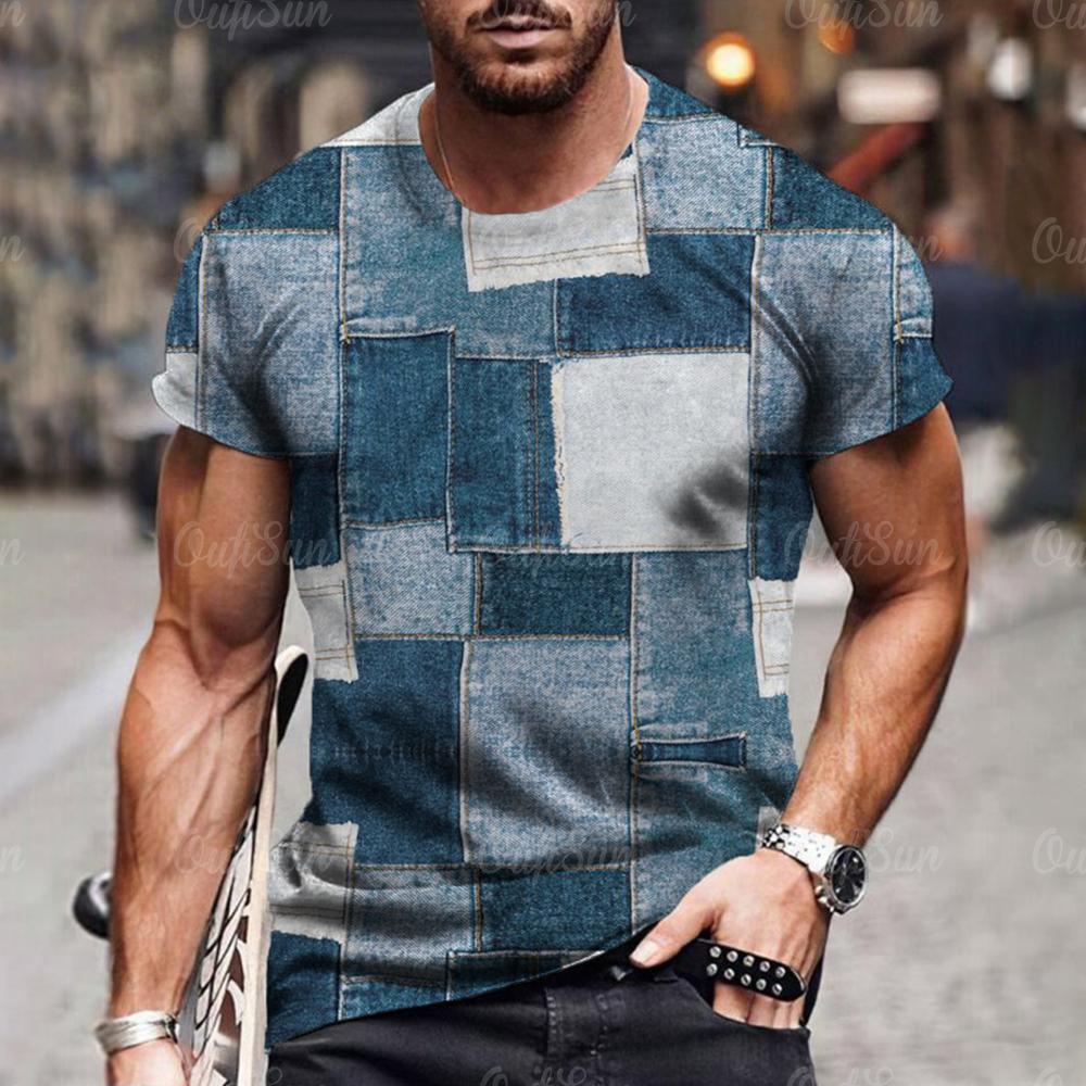 New Denim Pattern 3D Men's T Shirt Summer Short Sleeve O-Neck Pullover Fashion Street Sportwear Oversized Casual Male Clothing