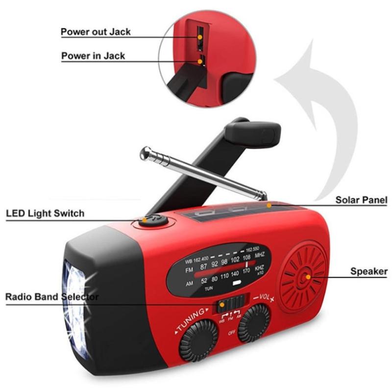 2000mAh multi-function radio, mobile phone emergency charging, hand-cranked solar radio