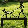 Easy Install Garden Stake Skeleton Dog Stake Black Walking Metal Decoration Stable for Lawn Funny Halloween Yard Art Outdoor Decoration