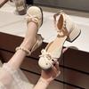 French Bow Thick Heel Mary Jane Shoes Female 2025 Summer New Fairy Style with Skirt High Heels Fashion Sandals