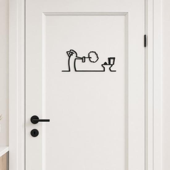 Wandkunst Lustiges Badezimmer-Schild, 3D-gedruckte minimalistische Linien-Toiletten-Wohnzimmerkunst, Schwarze moderne Heimdekoration für Waschraum, Humorvoll