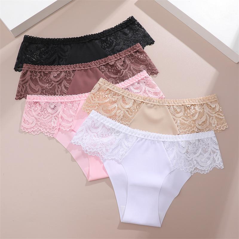FINETOO Woman Ice Silk Panties Soft Briefs Lace Comfortable and Breathable Lingerie