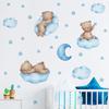 Cartoon Blue Teddy Bear Moon Wall Stickers For Kids Room Baby Nursery Decor Bedroom Wall Decals