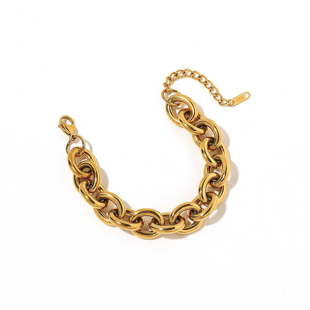 Yingtai 18k Gold Geometric Stainless Steel Bracelet - Fine Polished, Non-Fading, Titanium Steel Clasp Chain.