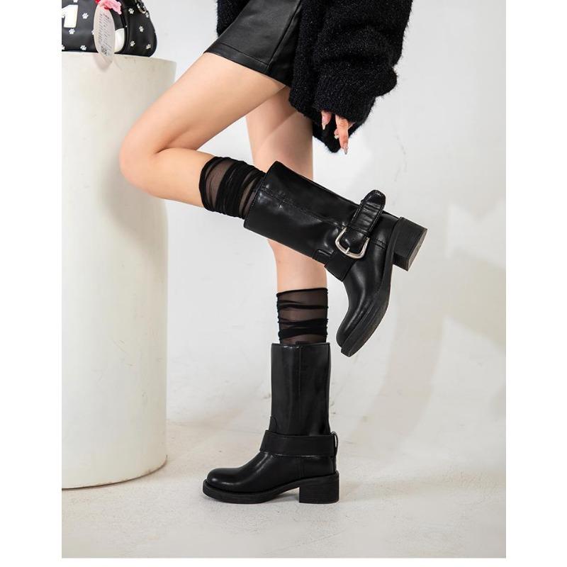 

Блогер-стажер Винтажная пряжка ремня Толстый каблук Черные полусапоги Женские осенние ботинки Мартин Ботинки в стиле вестерн ковбойские ботинки 35 чёрный