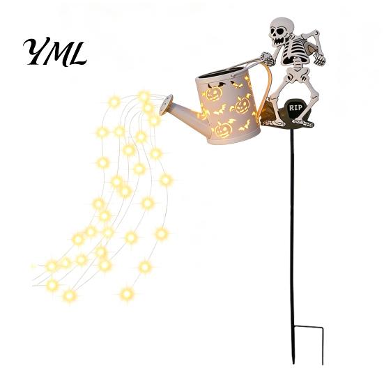 Unique Magic Cauldron Decor Solar Christmas Santa Yard Light, Witch Skull Projection Garden Stake Lamp with LED Flowing Water Lanterns & Waterfall