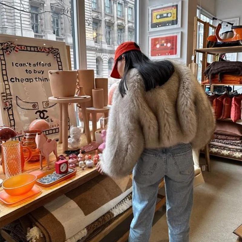 Fur jacket short tokas fur women's casual street style fox fur women's clothing