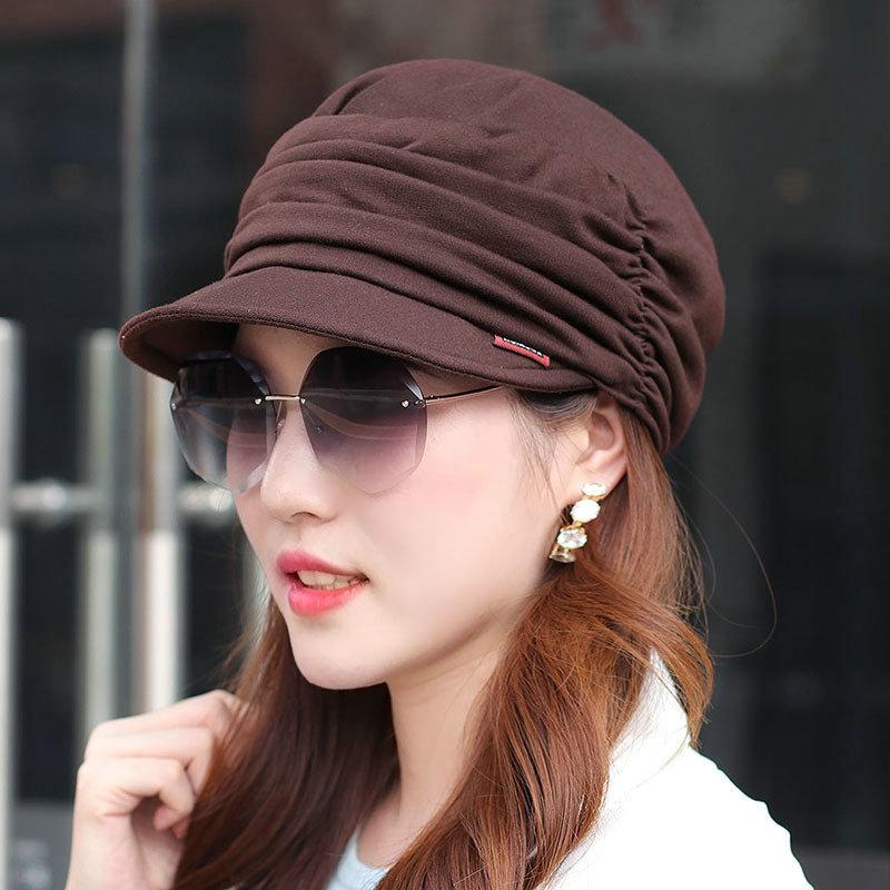 Dome Soft Brim Pleated Cloth Cap All-Matching Mom Style Peaked Hat Korean Styleb