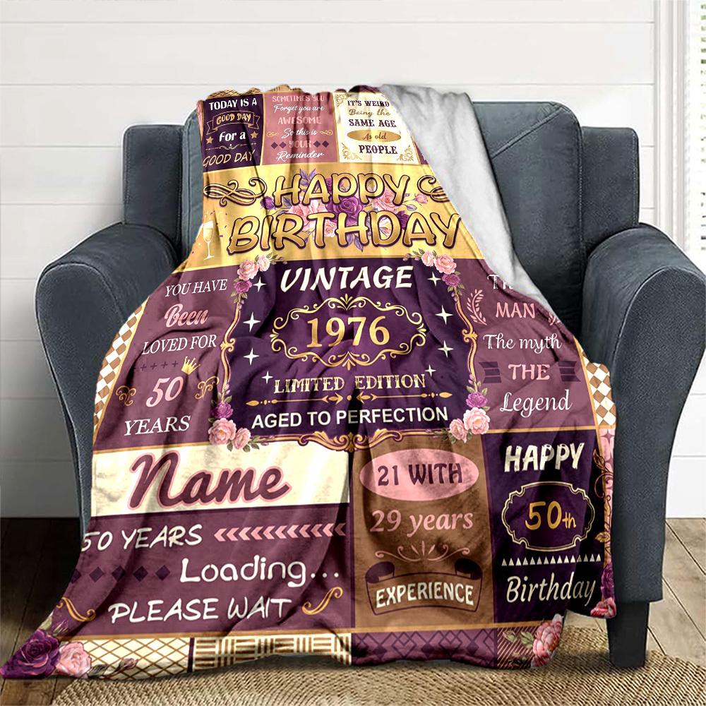 Happy 50Th Birthday Blanket Customize Your Name Warmthful Decor Perfect For Sofa Couch Office Bed Picnics For All Occasions Stylish Decor Perfect Gift