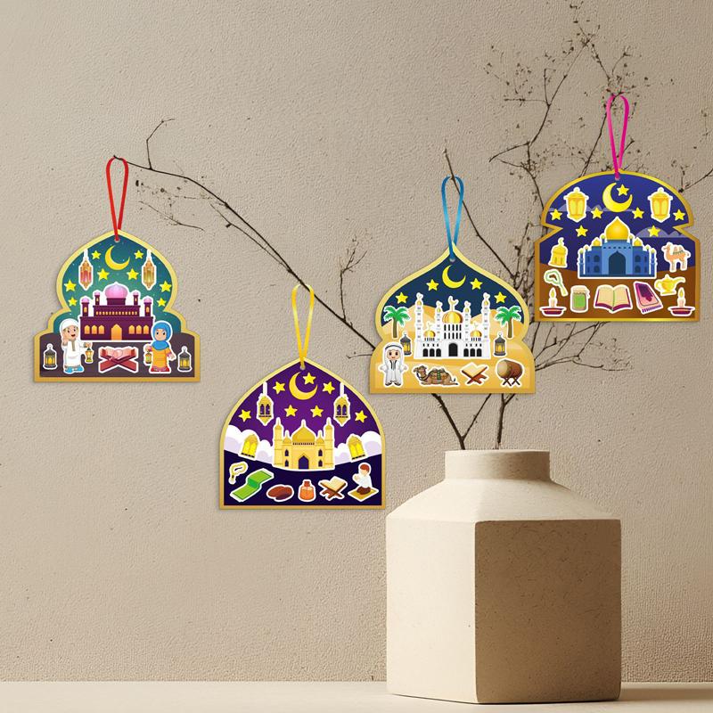 36 pezzi/set Kit Artigianale Adesivi per Festa Islamica Ramadan Etichette Regalo da Appendere Adesivi Luna Crescente Forniture per Festa Moschea Attività Decorazioni