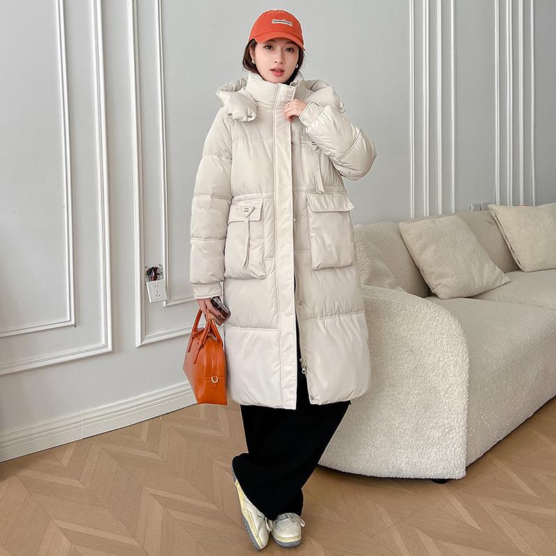 2025 New Bread Jacket Down Cotton Jacket Cotton Clothes Female Students Winter Thickened Long Hooded Jacket