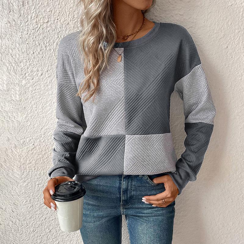 2026 Autumn Women's Color Block Round Neck Pullover Hoodie - New Arrival