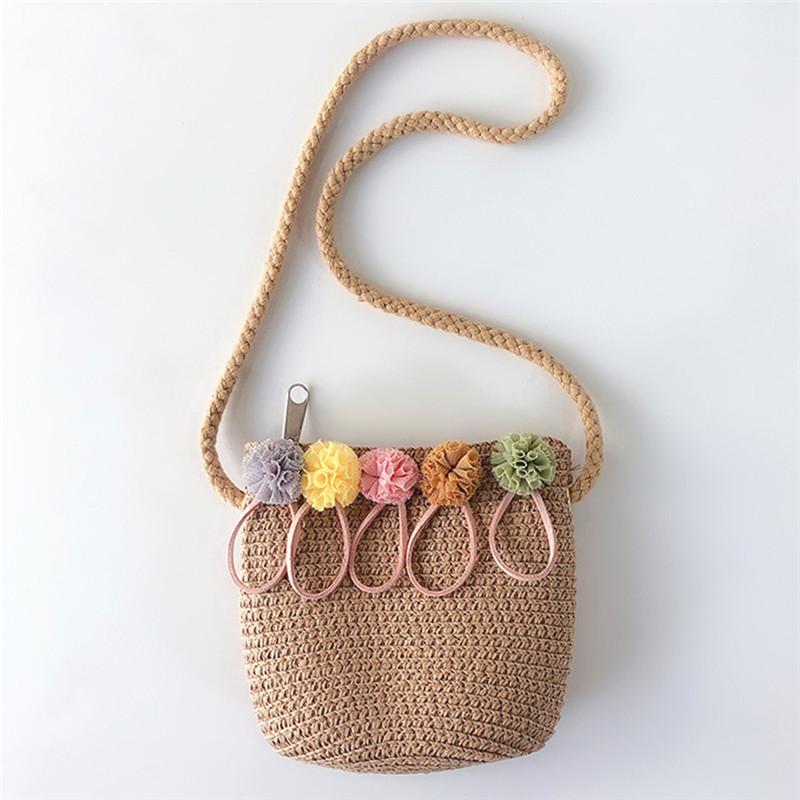 Fashion Summer Children Girls Shoulder Bag Beautiful Bowknot Straw Messenger Bag Kids Keys Coin Purse Cute Princess Mini Handbag