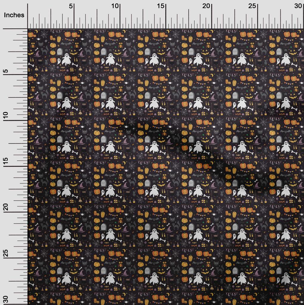 oneOone Cotton Flex Black Fabric Halloween Dress Material Fabric Print Fabric By The Yard 40 Inch