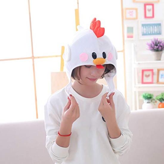 Bestmaple Animal Cap, Plush Headgear, Cute, Fluffy, Plush Cap, Mask Animal Costume (White Chicken)