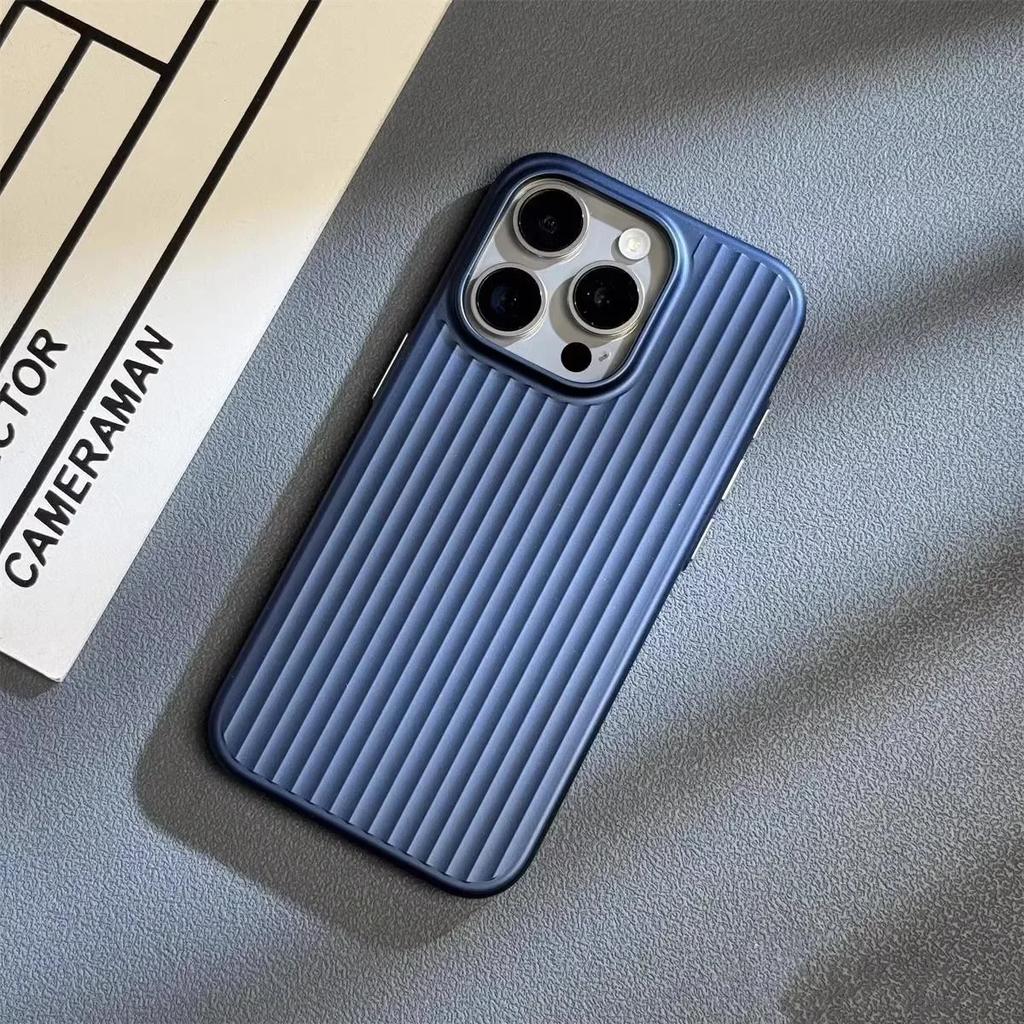 Natural Titanium PC Phone Case For For Iphone 1 14 13 Pro Max Plus Electroplated Grating Corrugated Hard Back Cover