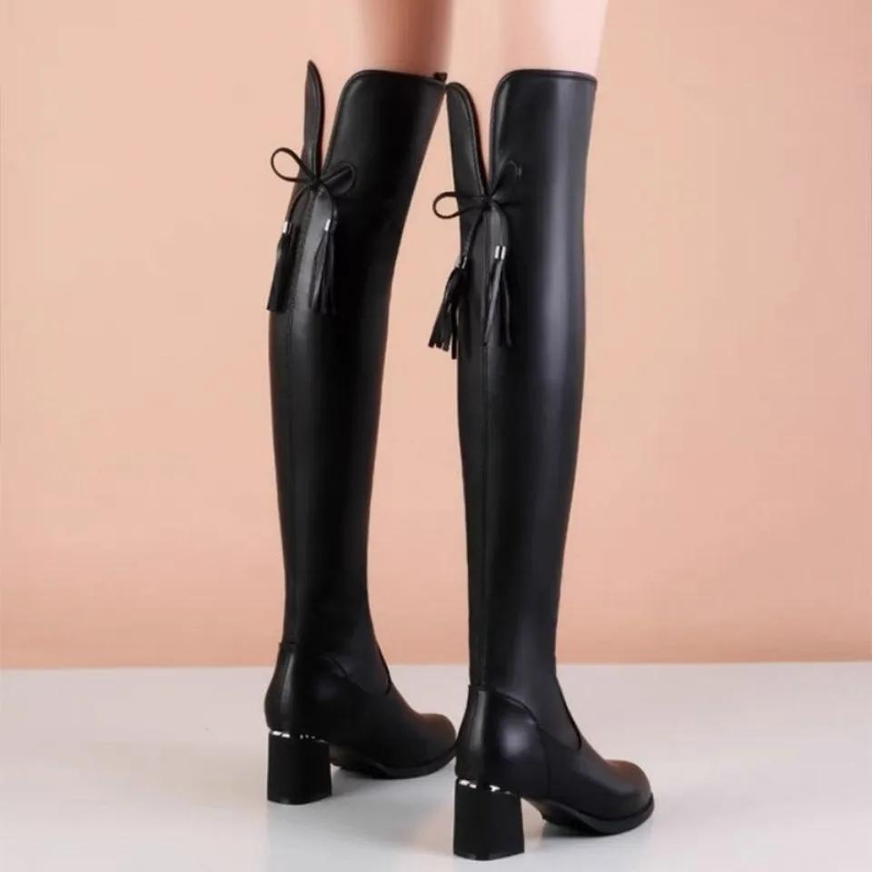 Long tube boots for women  soft leather elastic boots look slim and tall  with autumn and winter suede boots added