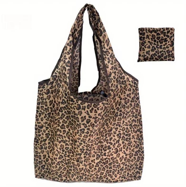 

Stylish Leopard Print Foldable Tote Bag Shopping Bags Durable Polyester with Leak-Proof Design, Perfect for Shopping Bags