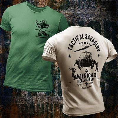 Combat Veteran T-shirt Military Dog Tags Combat Helicopter Tactical Warrior Tee