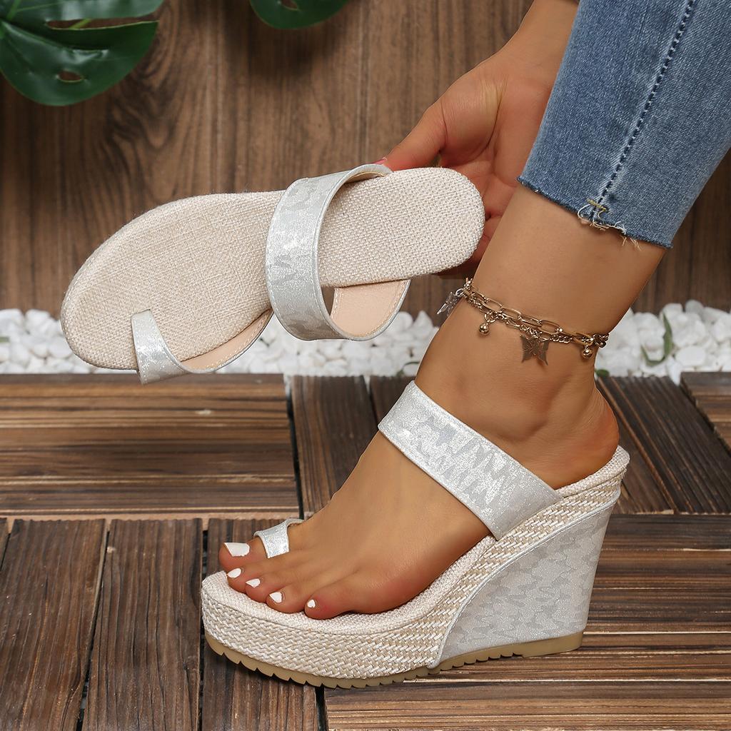 2025 Außenhandel neu dicksohliger Keilabsatz Muffinboden Zehenbedeckt mit Sandalen Römerstil