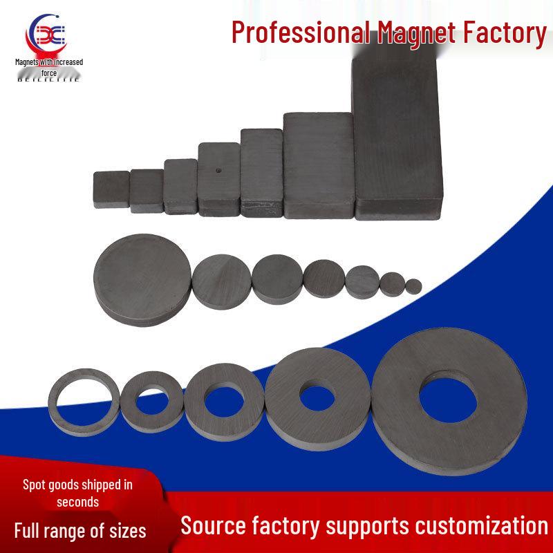 Black Ferrite Cylinder Magnet Ring with Hole - Strong Ring-Shaped Salvage Magnet.
