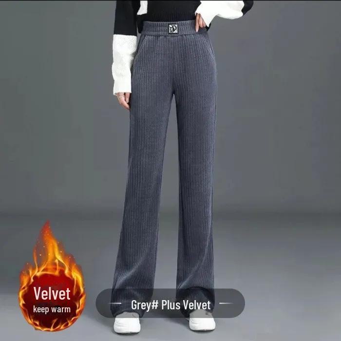 

Женские расклешенные брюки с высокой талией 2024 года — повседневные брюки широкого кроя на осень/зиму M серый