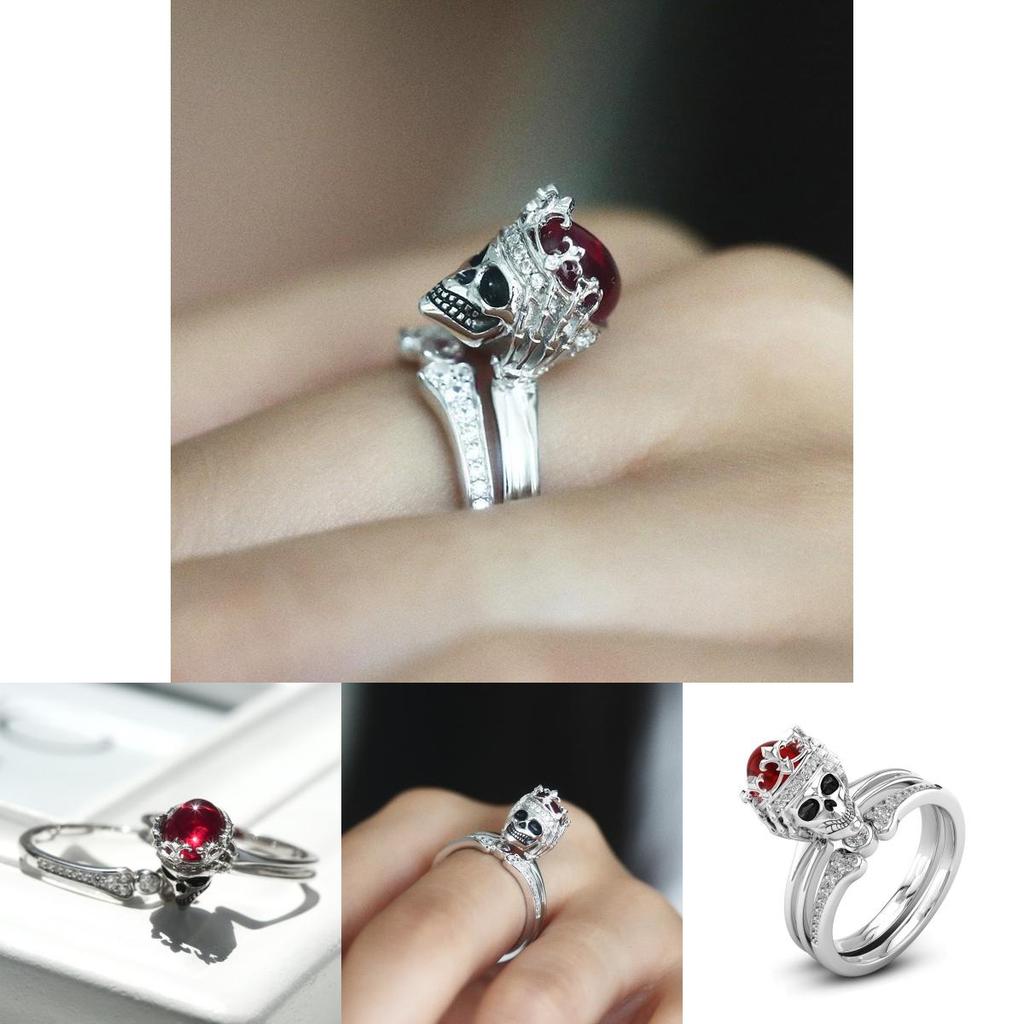 Women Skull Rings Inlay Unique Punk Ring Beautiful Skeleton Jewelry Collection**