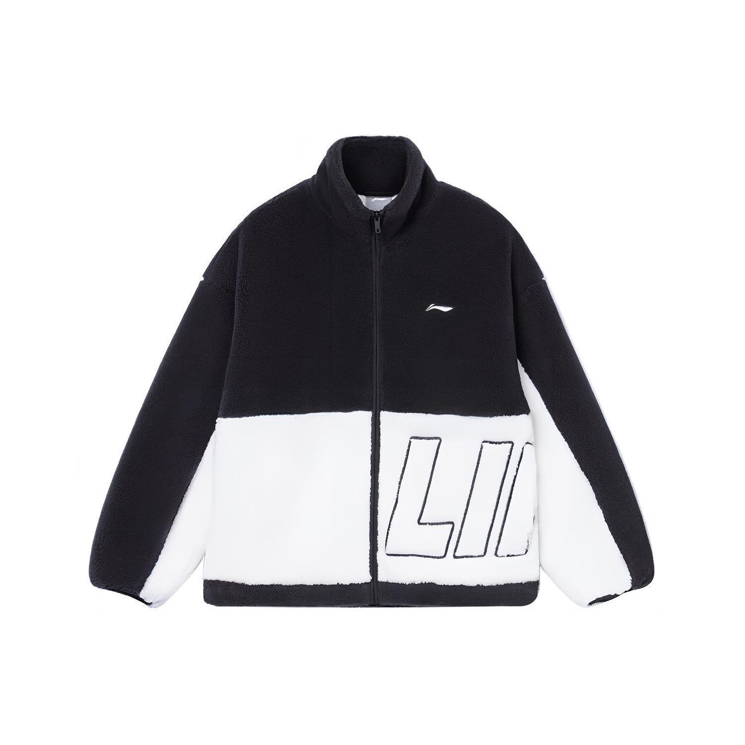 Li-Ning Logo Color Block Polar Fleece Jacket Black White Men s AFDR910-1 M