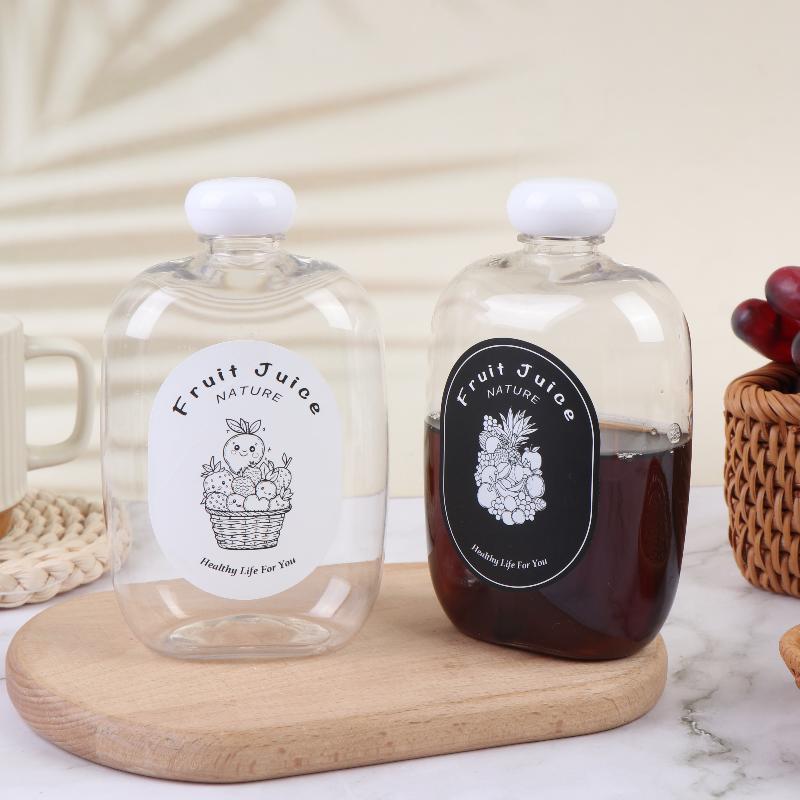 350Ml Flat Drink Bottle Reusable Plastic Fruit Juice Bottles Beverage Container For Juice Milk Tea Cold Drink Shop Home Use