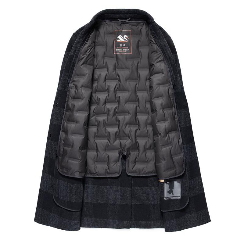 Doppelseitiger Kaschmir-Karomantel Herren mittellang Winter Woll-Daunenfutter Jacke Anzugkragen Business Wollmantel