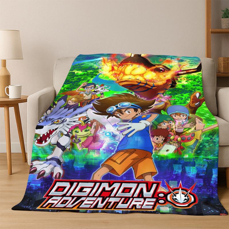 3D Digimon Adventure Angewomon Agumon Cartoon Flannel Blanket Soft Warm Blanket Throw Blanket for Bedroom Living Room Bed