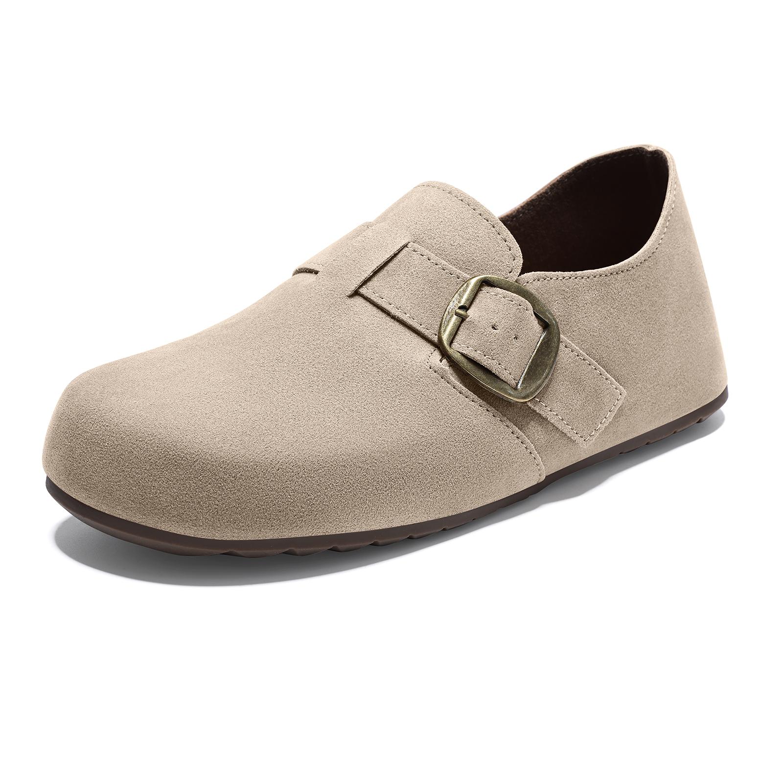 

Модные женские замшевые мюли-сандалии Crestar, комфортные, закрытые сабо, плоские шлепанцы с регулируемой пряжкой, женская обувь на мягкой подошве для повседневной носки 36 абрикосовый