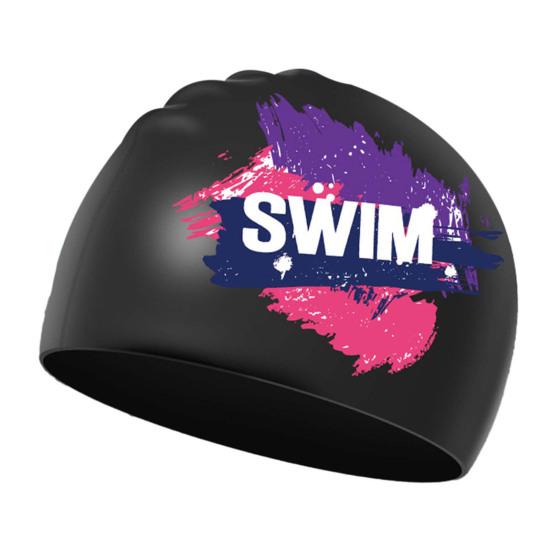 Bademütze, hochelastisch, wasserdicht, extra weich, rutschfestes Design, ultraleicht, schützend, schnelltrocknend, bedruckt, Bademütze mit Ohrenschutz für Damen