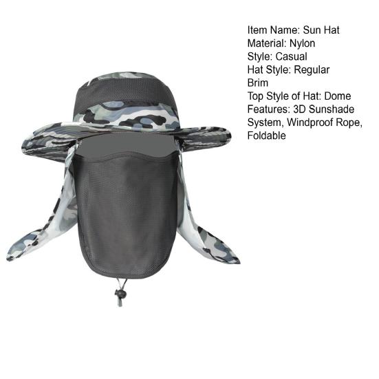 Pălărie de Soare cu Coardă Rezistentă la Vânt Sistem de Umbrar la 360 de Grade Bor Margine Ondulată Pliabilă Pălărie de Exterior cu Protecție Facială Șal