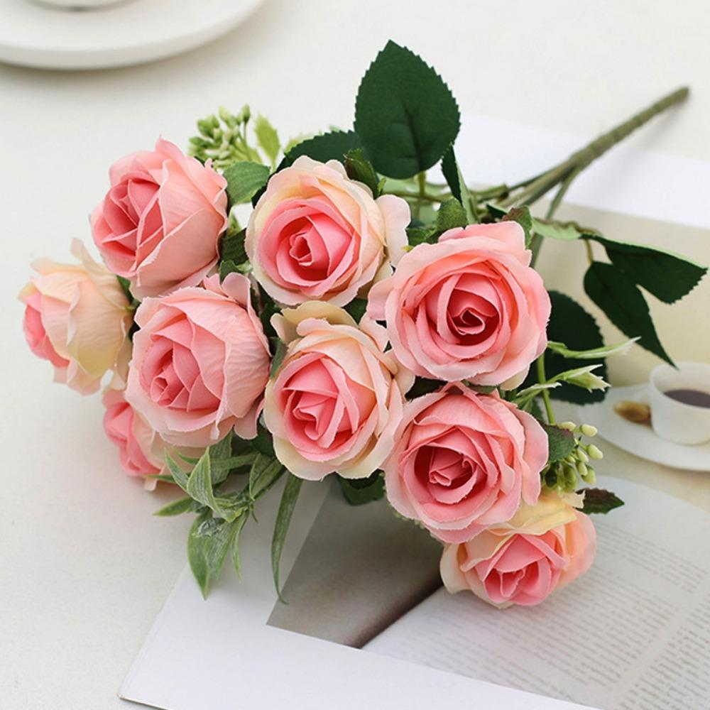 New 10 Heads Real Happy Flower 6 Colors Photography Photo Gift Valentine's Day Flowers Crystal Grass Bouquet Home Decorative