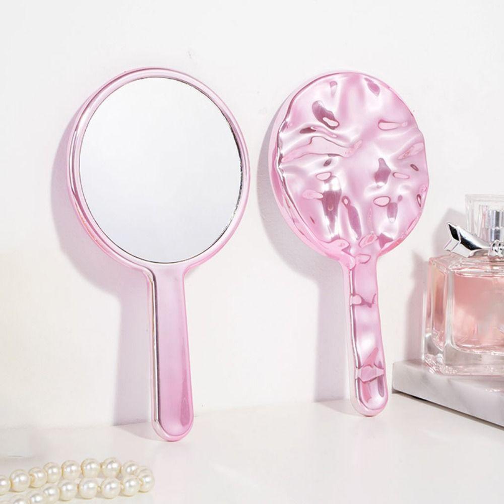 

High definition Electroplating Handheld Mirror Universal Round Beauty Mirror Woman