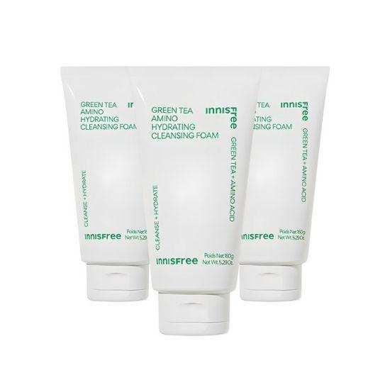 Innisfree Green Tea Amino Moisture Cleansing Foam Hydrating & Gentle Face Wash 150g x 3pcs
