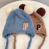Moda infantil boné outono inverno letra P gorros protetores de orelha bonés de cabeça para meninos meninas bebê bombardeiro chapéus unissex 1 2 3 4 anos