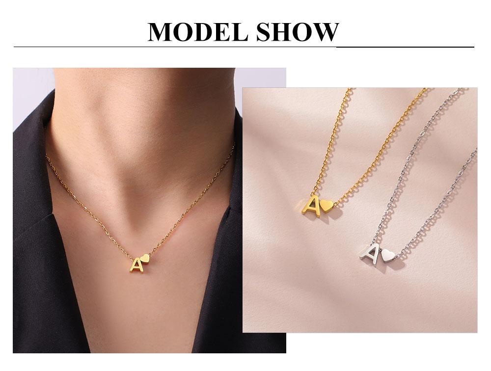 Cazador Mini Heart Initial Letter Pendant Necklaces for Women Stainless Steel A-Z Alphabet Choker Chain Jewelry Valentine Gift