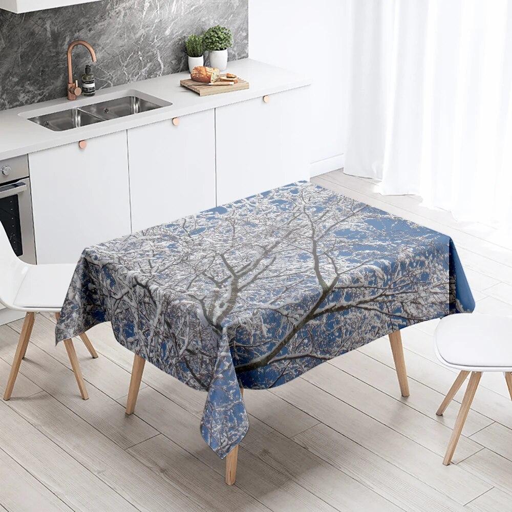 Winter Snow Tablecloth Beautiful  Anti-fouling Waterproof Rectangular Kitchen Table Home Decoration