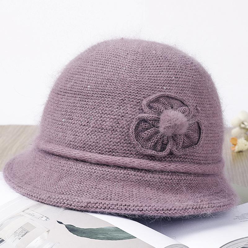 Hat Female Autumn and Winter Elderly Person Scarf Warm Middle and Old Lady Winter Rabbit Wool Mother Wool Hat Fleece Basin Hat