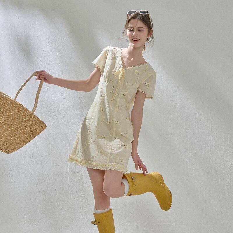 Sancai 100% Cotton Embroidered V-Neck A-line Dress