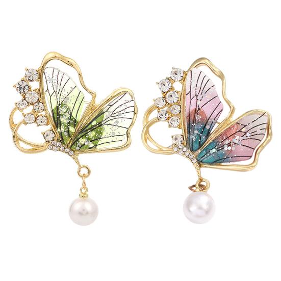 Broche Femme Forme Papillon Faux Sac Perle Acier Inoxydable Antidérapant Strass Col Manteau Chapeau Écharpe